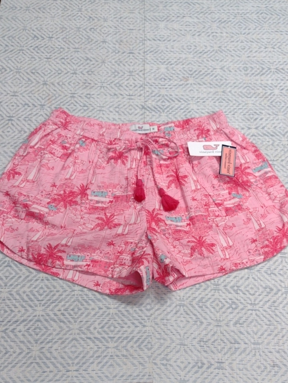 New Vineyard Vines Pink Tropical Print Drawstring Women’s Shorts,Beach Vacation.